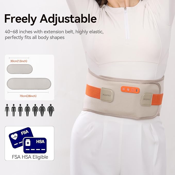 Cordless Heating Pad for Back Pain Relief: MAXwarm 3.0[2025 Upgraded], IKEEPFIT Electric Heat Pad with Massager for Period Cramps, Extra Large 65", 8000mAh Battery, Gift for Women Men (Beige)