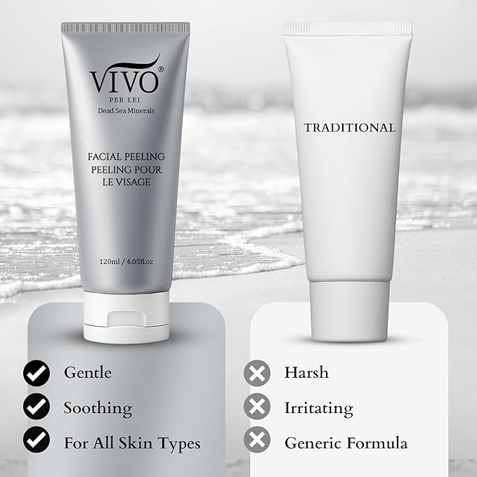 Vivo Per Lei Facial Peeling Gel - Face Peel with Dead Sea Minerals - Gentle Exfoliating Gel for Face - 4.05 Fl Oz - Pack of 4