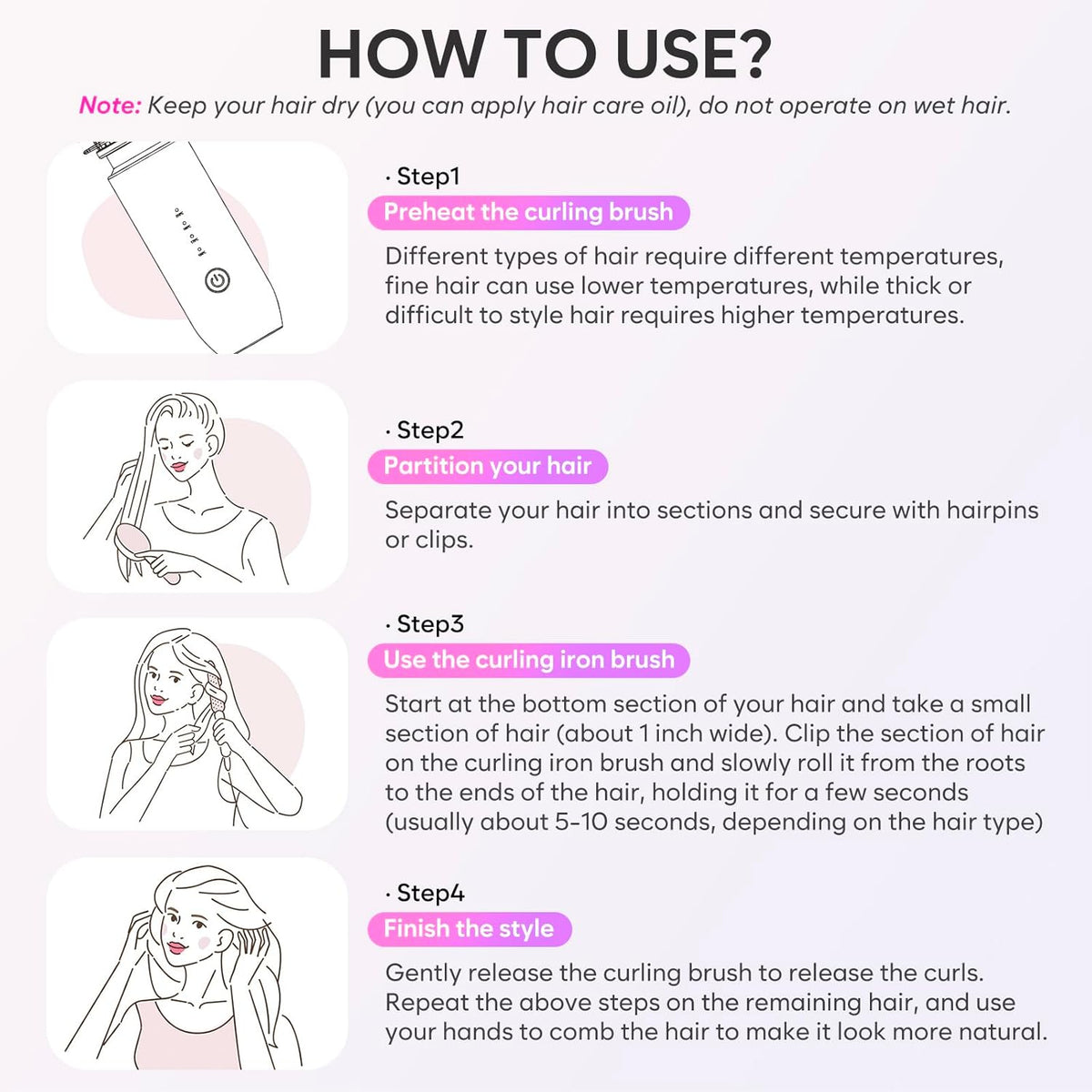 Cordless Curling Iron Brush, 3-in-1 Portable Curling Iron, 2024 New Hair Straightener Comb, 7000Mah USB Rechargeable Travel Hair Curler for Women, Pink