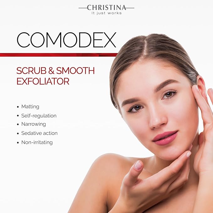 Christina Comodex Scrub & Smooth Face Exfoliator | Fights Oiliness, Visible Pores and Dark Spots | Exfoliate for face Removes Dirt and Oil Residue | Even-Toned Skin Effect 75ml