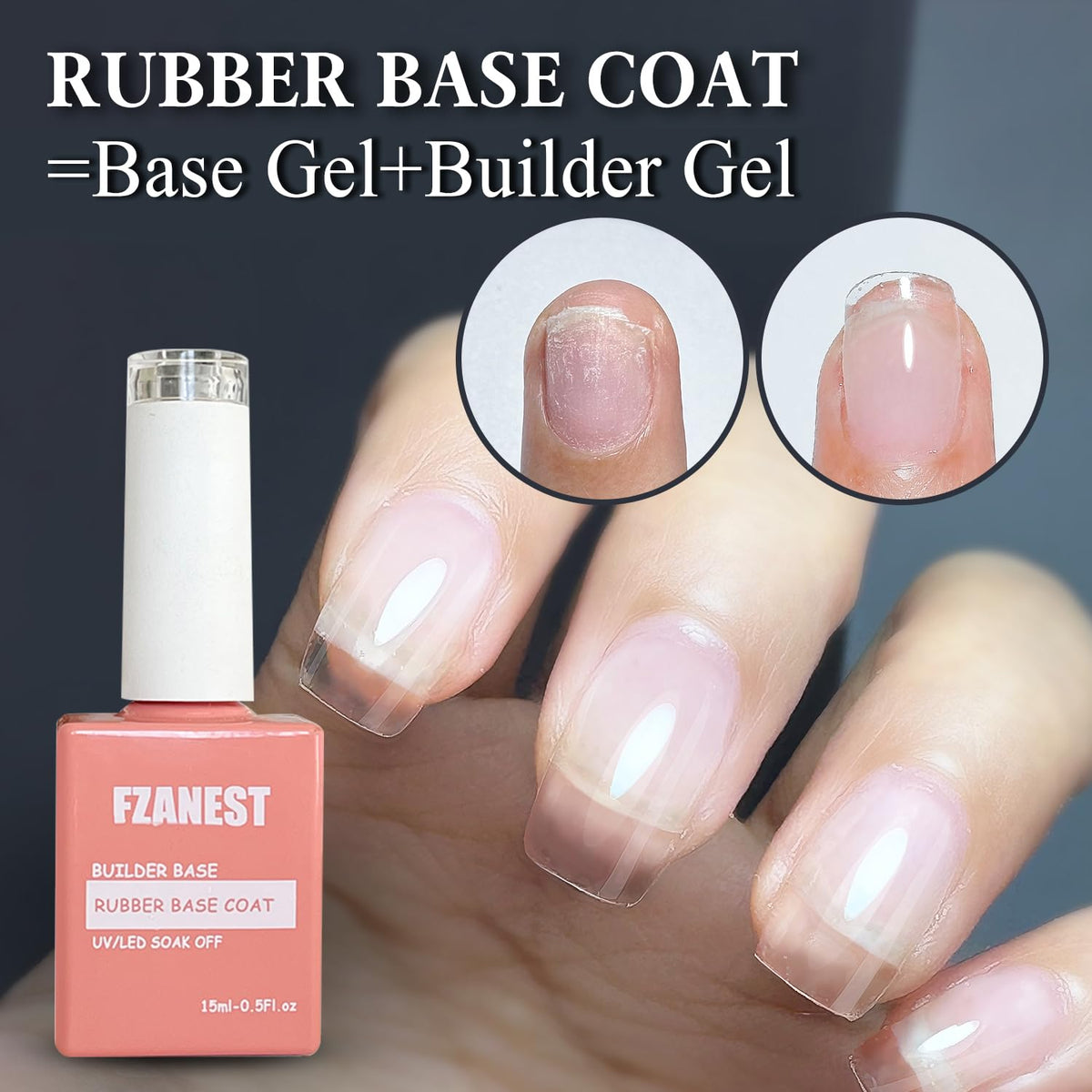 FZANEST Natural Nude Builder Gel For Nails, 15ml Rubber Builder Base Jelly Color Gel Polish Rubber Base Coat Nail Extension Soak Off French Manicure