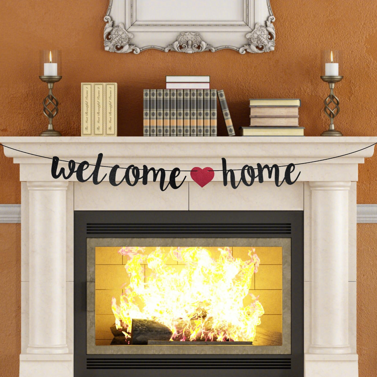 Welcome Home Banner Small Black Glitter Homecoming Party Sign Decors for Military Army Homecoming, Family Theme Party Supplies