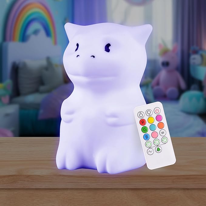 Lumipets Remote Control Silicone Night Light for Kids - Dragon Design with 9 Soft Colors & Sleep Timer - Rechargeable, Battery-Operated Lamp for Bedroom | Baby Nursery, Toddler, Girls, Boys
