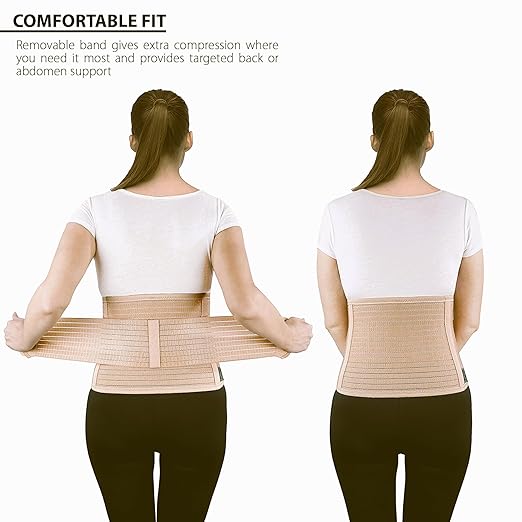 ORTONYX Ergonomic Abdominal Binder Waist and Lower Back Support Belt, Back Brace for Women & Men - Breathable, Elastic, With Extra Band - Beige S/M