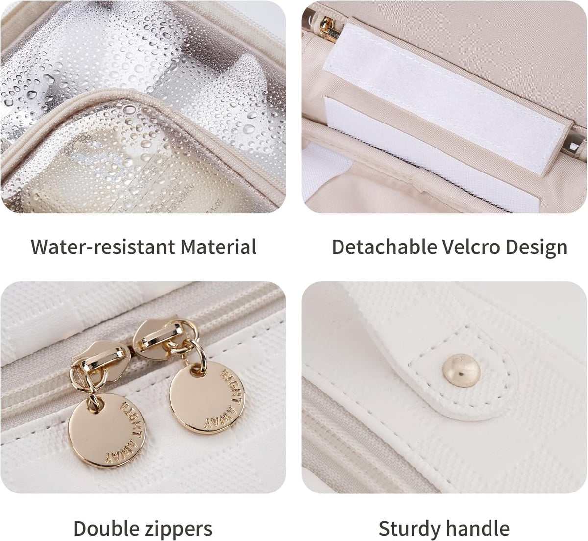 RIGHT AWAY Travel Toiletry Bag for Women, Waterproof Makeup Bag&Case, Portable Cosmetic Organizer Checkered Make up Bag for Full Sized Toiletries，Cosmetics and Travel-Size Accessories,White Checkered