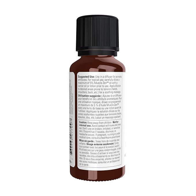 NOW Foods Essential Oils, Muscle Zen™ Essential Oil Blend for Sports Massage, Steam Distilled, 1-Ounce