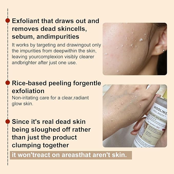 Peel Shot Glow Rice Ampoule Duo – 2 PCS White & Black Rice Facial Serum, Soft Exfoliating Scrub Dead Skin Cells Remover,Gentle Peel & Deep Hydration for All Skin Types