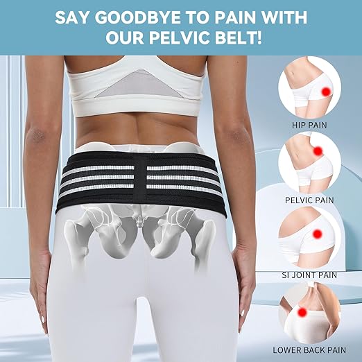 Sacroiliac SI Joint Hip Belt for Women Men-Alleviate Sciatica|Pelvic|Back|Lower Back Support, Pelvic Support Belt, Adjustable Sciatica Lumbar Pain Relief, Trochanter Belt(Black,M,Hip Size 32‘’-47‘’)