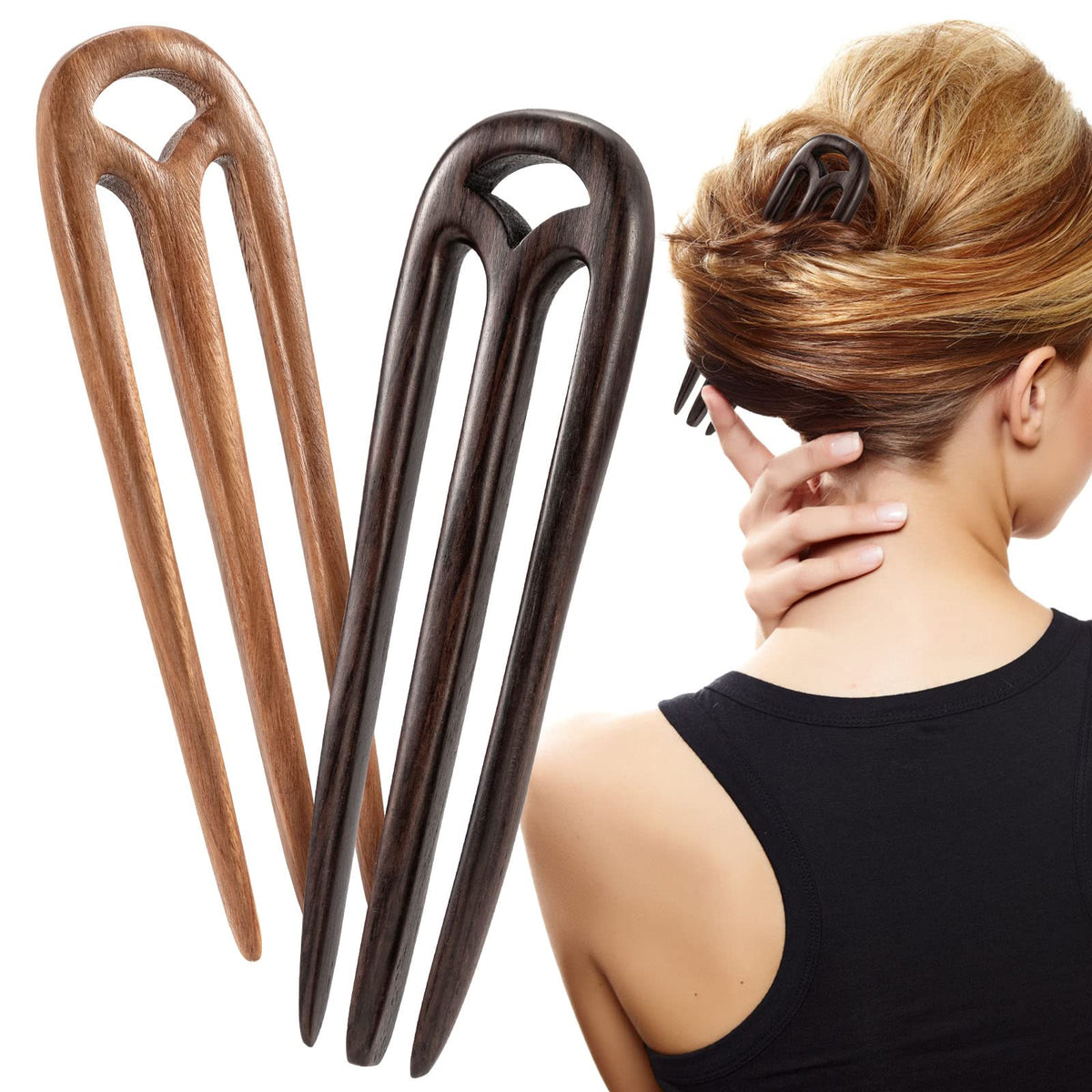 Noverlife 2PCS Handmade Carved Ebony Sandalwood Hair Forks, Retro Hair Sticks, French Chopsticks Updo Chignon Clips, Claws Barrettes, Bun Holder Hair Accessory