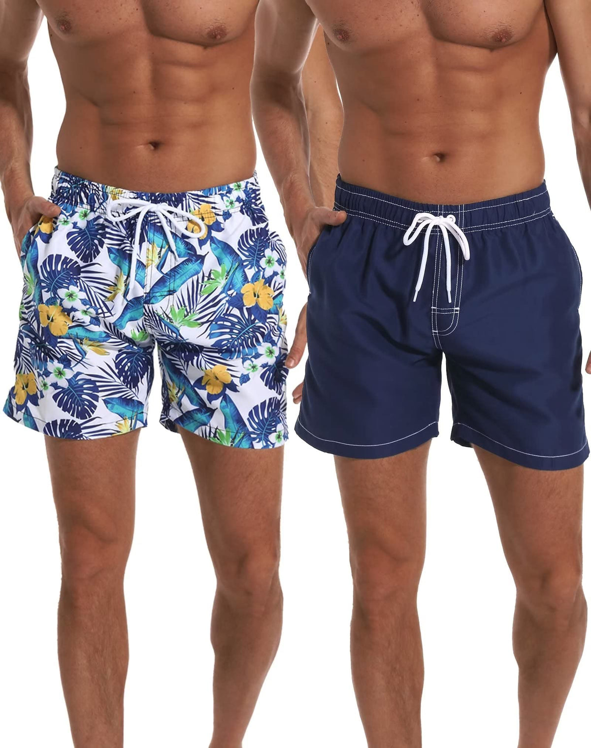 TELALEO 3/2 Pack Mens Swim Trunks Quick Dry Swimming Board Shorts with Mesh Lining 6" Inseam Beach Swimwear Bathing Suits SetB-L
