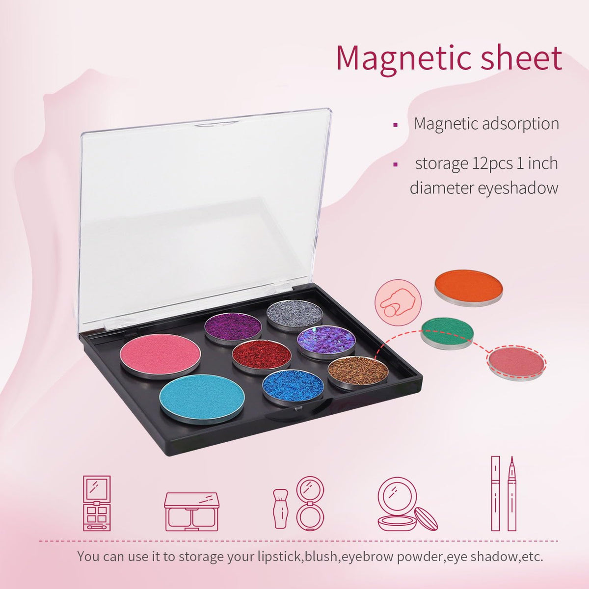 AJLTPA Magnetic Makeup Palette with Clear Top, 5 Pack Empty Eyeshadow Palettes depots Travel Storage Box for DIY Cosmetics Bronzer Highlights Powder (Small Palette - 4.8" x 4")
