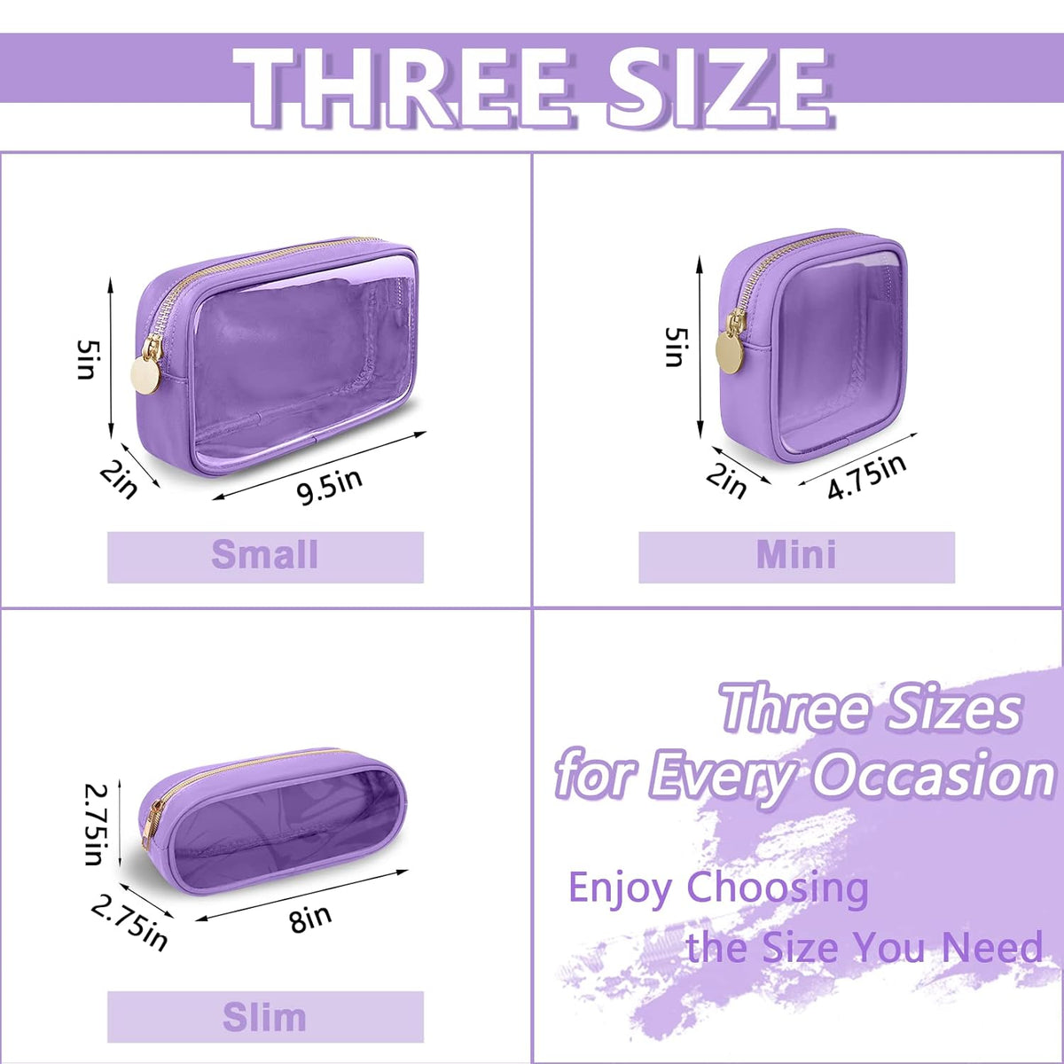 Clear Mini Makeup Bag for Purse, Small Nylon&PVC Cosmetic Travel Bag TSA Approved Toiletry Bag with Zipper, Preppy Transparent Makeup Travel Bag Coin Purse for Women Men Girls(Mini-Purple)