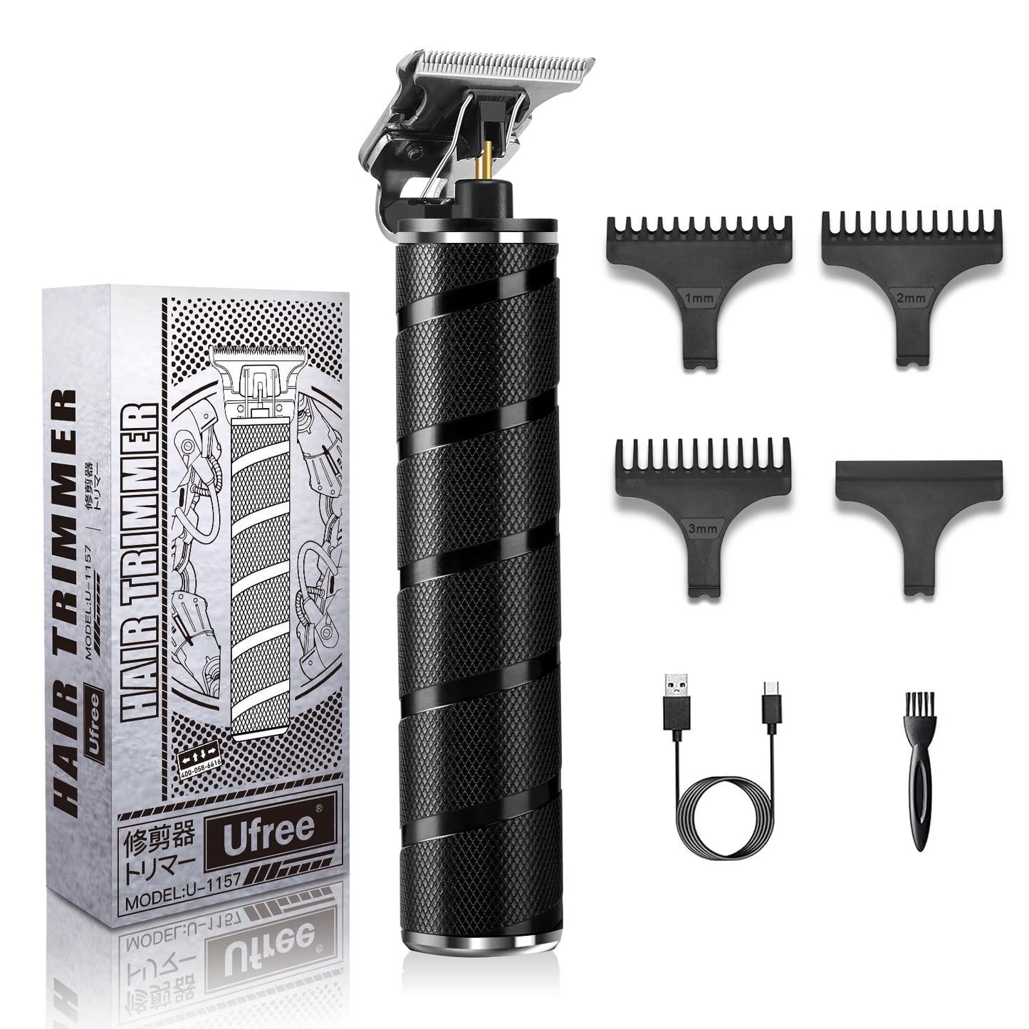 Ufree Mens Beard Trimmer, Zero Gapped T Blade Liners, Cordless Hair Clippers, Electric Razor Shavers for Men, Grooming Kit for Hair Cutting, Gifts for Men(Black)