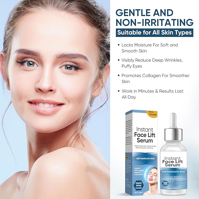 Instant Face Lift Serum, 2 Minute Temporary Skin Tightening Serum with Hyaluronic Acid, Visibly Lift & Firm Sagging Skin for Face & Neck