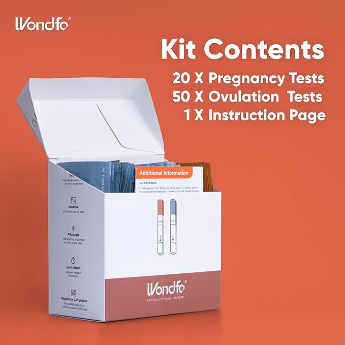 Wondfo Ovulation Test Strips and Pregnancy Test Strips Kit [50 LH + 20 HCG]+ Early Result Pregnancy Test [5 Pack]