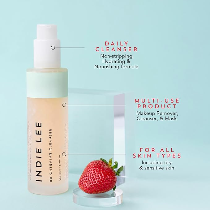 Indie Lee Brightening Facial Cleanser - Daily Hydrating Cleanser, Makeup Remover & Exfoliating Face Mask to Brighten, Firm & Protect Dry Skin - Clean, Gentle Face Wash (4.2oz)