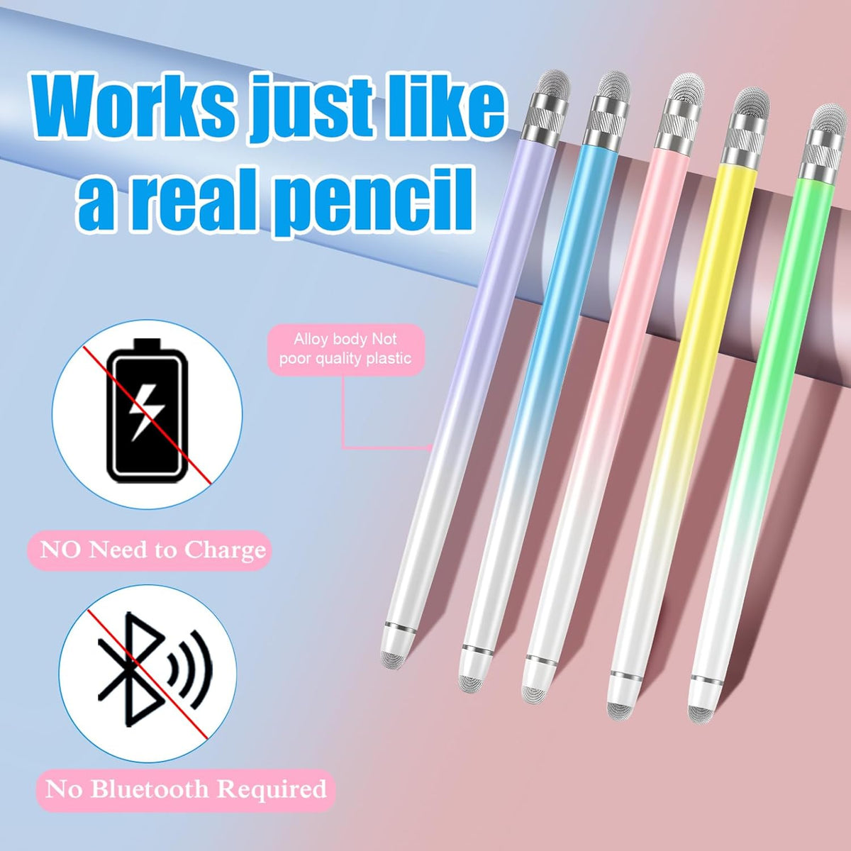 Bopomofo 10PCS Stylus Pen for Touchscreen,Stylus Pen for iPhone/iPad/Tablet Android/Microsoft/Surface, Compatible with Touch Screens (Purple/Pink/Blue/Green/Yellow)