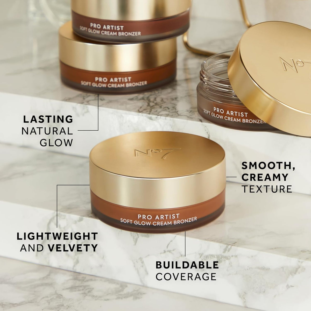 No7 Pro Artist Soft Glow Cream Bronzer Makeup - Blendable Bronzer Cream with a Lightweight Formula - Customizable Face Makeup for a Natural, Sun-Kissed Glow - Deep (1.26 Oz)