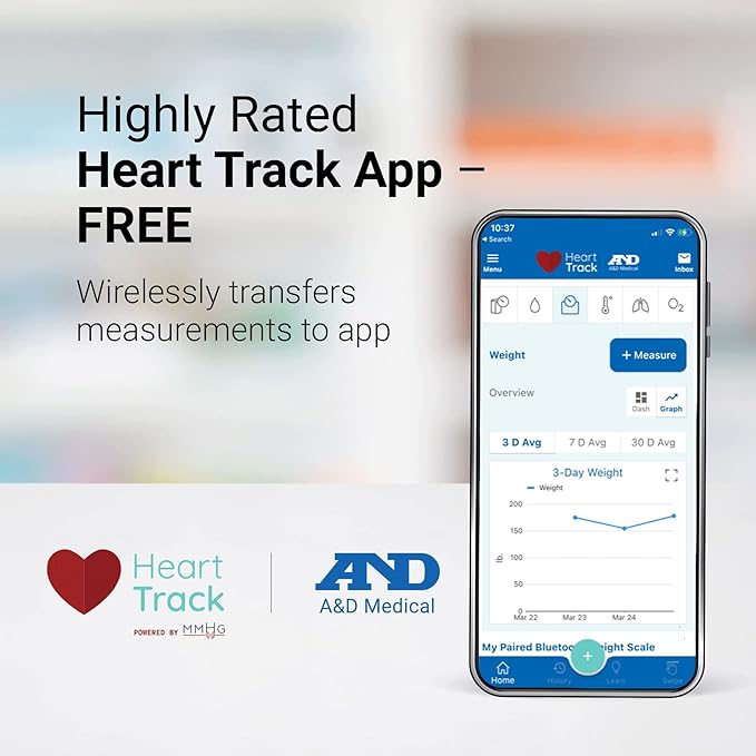 A&D Medical Digital Body Weight Scale - UC-352BLE - Bluetooth Bathroom Weight Machine, Syncs with A&D Heart Track App - 450lb (200kg) - Batteries Included, FSA/HSA Eligible, Black