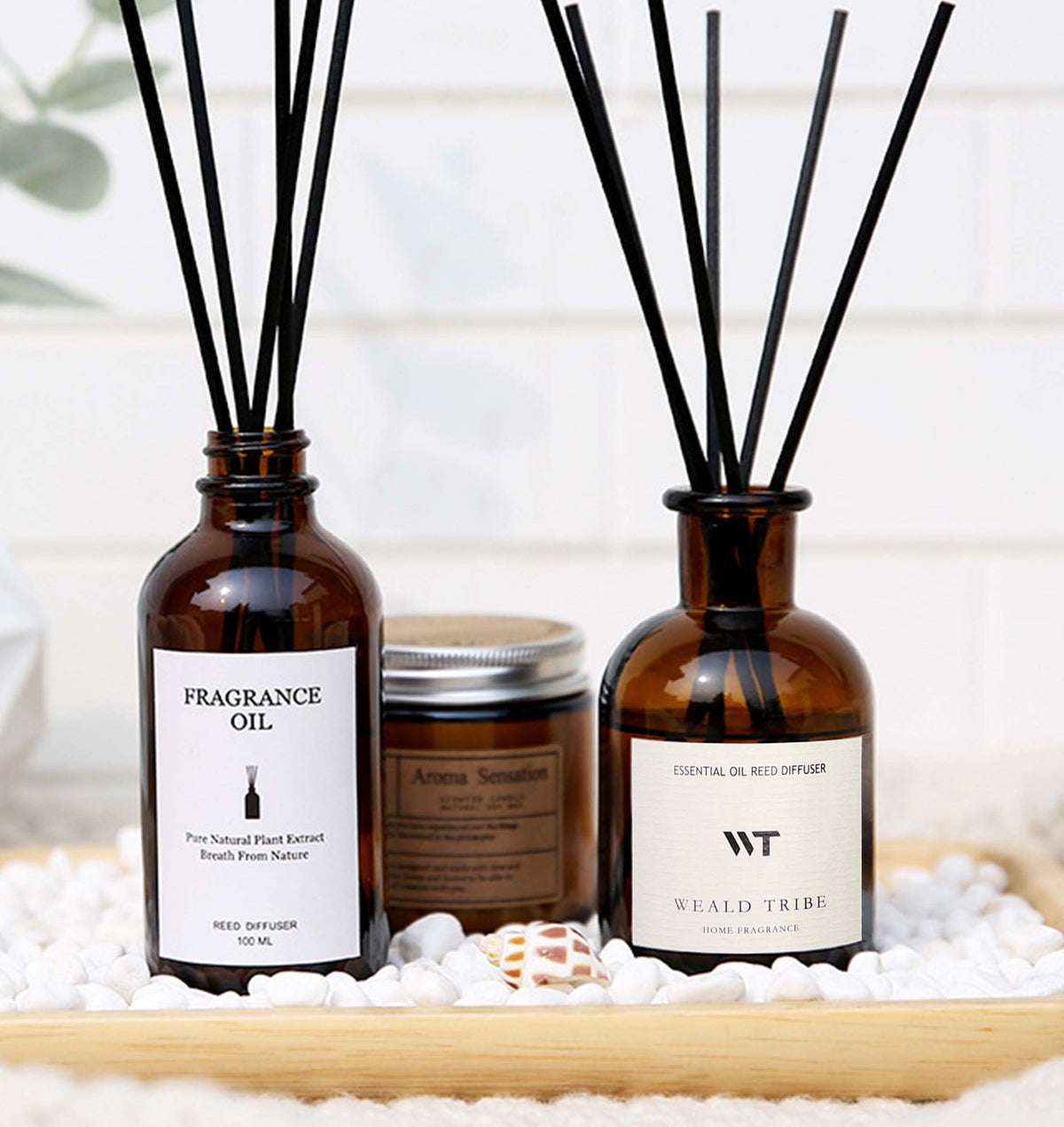 WEALD TRIBE Flower Reed Diffuser Set Clean White Linen Scent for Bathroom Air Fresheners | 4.0 fl oz Essential Oils with Sticks Home Fragrance Defusers | House Bedroom Office Shelf Decor & Gift