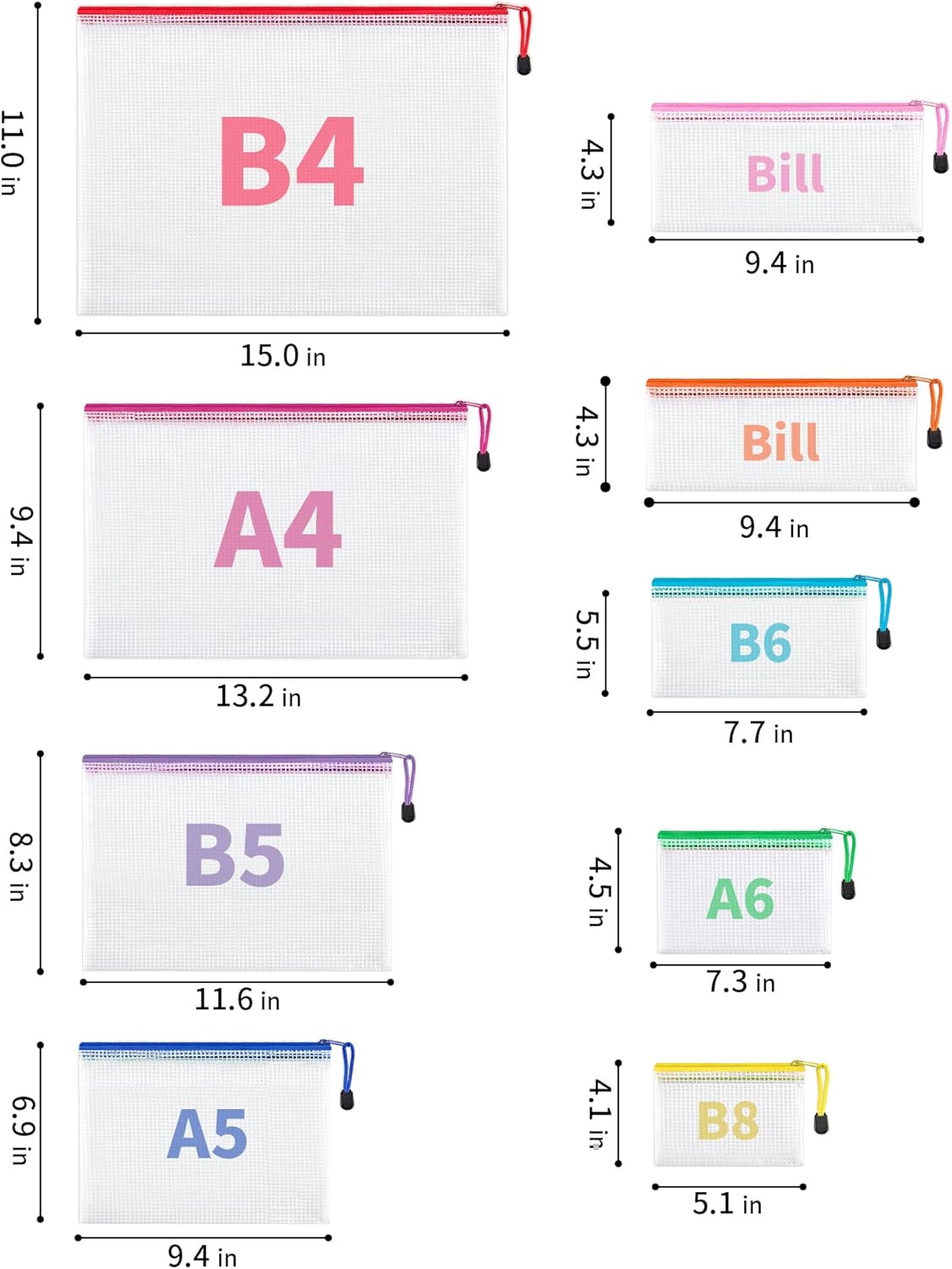 JARLINK 36 Pack 8 Sizes Mesh Pouch, 9 Colors, Waterproof Zipper File Bags Document Multipurpose Travel Bags for Office, School, Board Game, Puzzles, Cosmetics, Travel Accessories, and Home Organize
