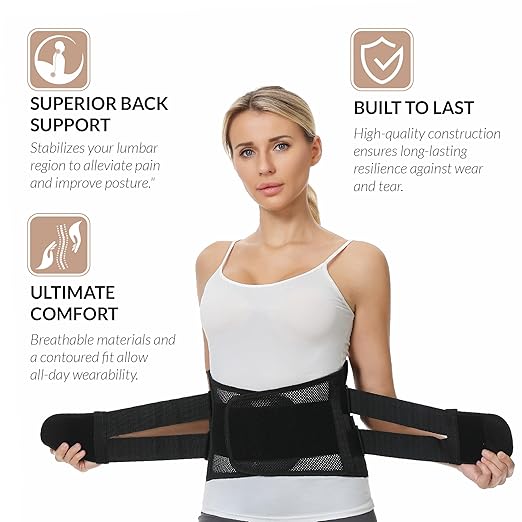 NeoTech Care Adjustable Double Pull Lumbar Brace/Lower Back Belt (Black, Size XXXL)