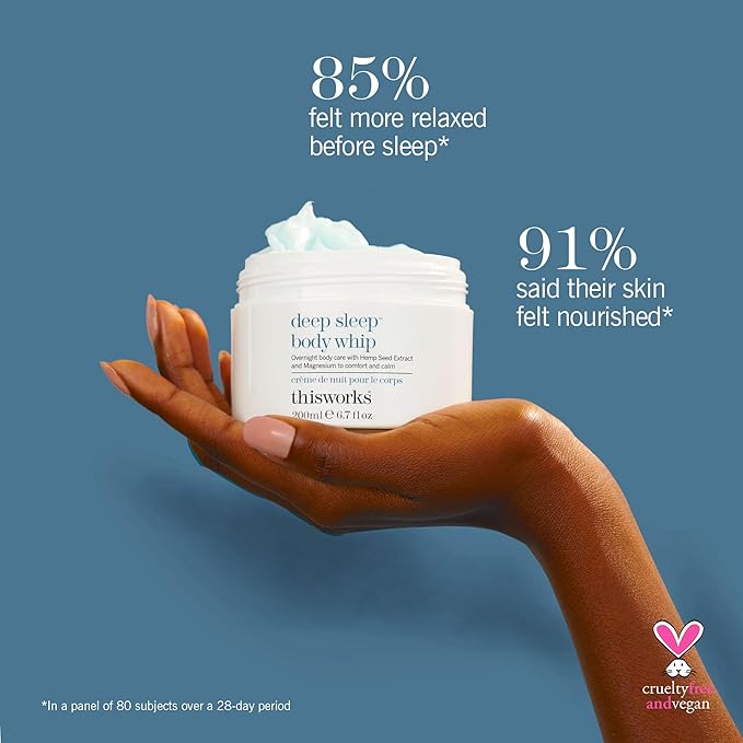 THISWORKS Deep Sleep Body Whip, an All Over Body Butter Infused with our Deep Sleep Functional Fragrance and Magnesium, to Moisturise Skin & Aid Sleep, 200ml
