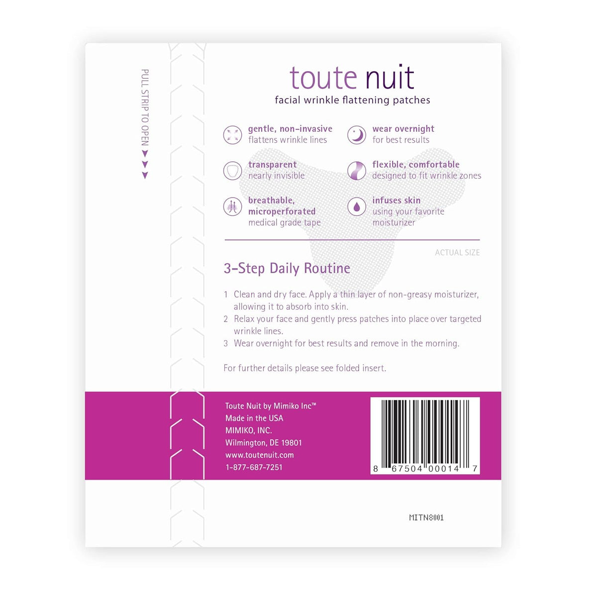 Toute Nuit Wrinkle Patches – Y Shape – Face Tape for Forehead, Between the Eyes & Around Mouth – Hypoallergenic Anti Wrinkle Patches – 20 Count, Made in USA