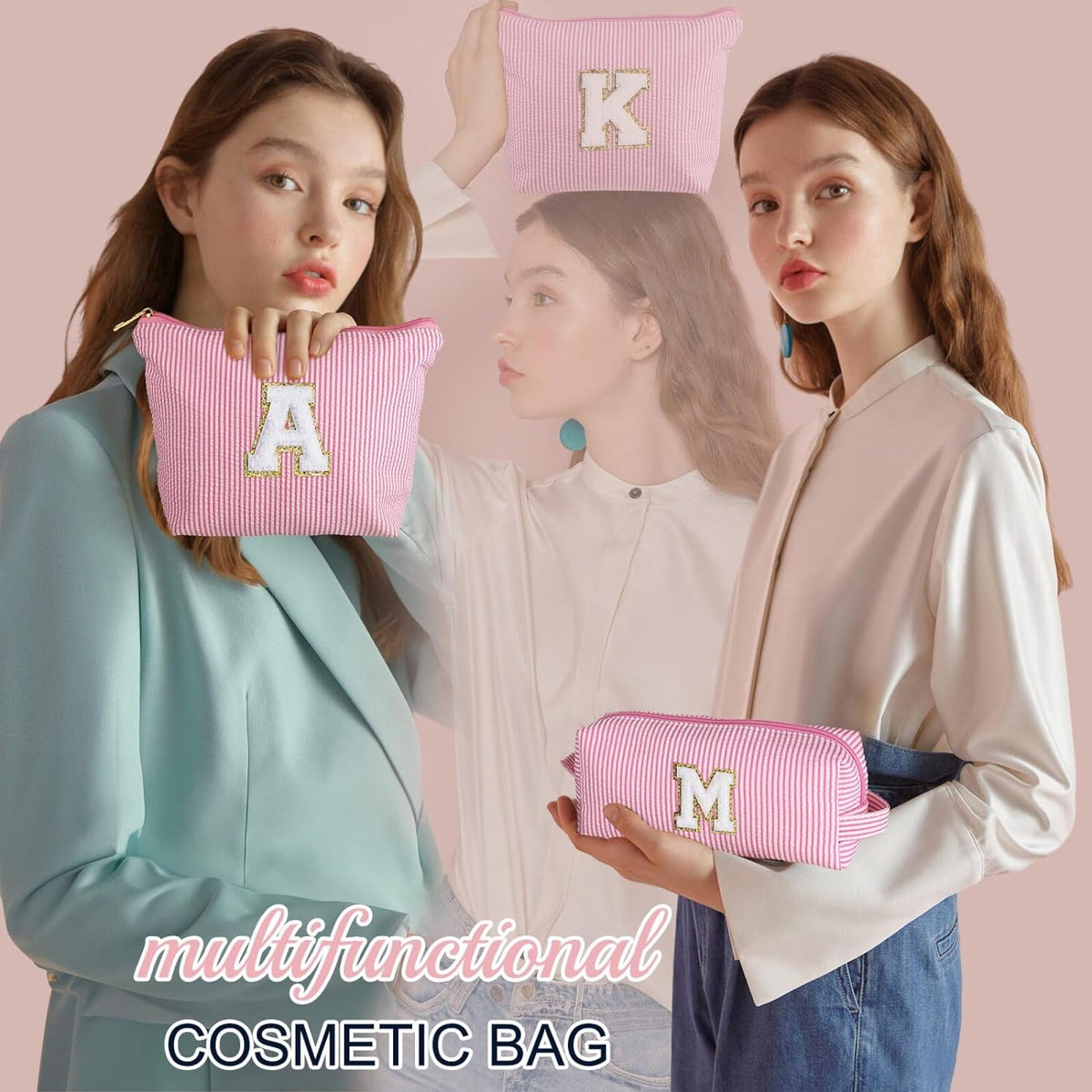YOOLIFE Unique Makeup Bag - Pink Cosmetic Travel Toiletry Bag for Women, Sister, Girlfriend, Friend Gifts