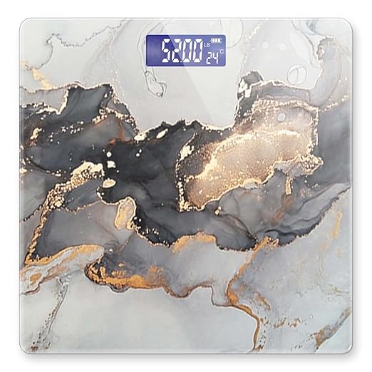 Weight Scale Digital Bathroom Scale Scale for Body Weight 400 lbs Personalized Digital Scale with Backlit Display Easy Read(Battery Not included) - Grey Gold Marble