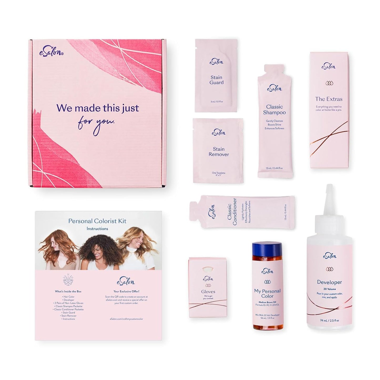 eSalon Permanent Hair Color & Hair Dye Kit - Dark Brown Copper Mahogany - Personal Colorist for Up To 100% Gray Coverage, All Hair Types - Professional-Grade Ammonia-Free