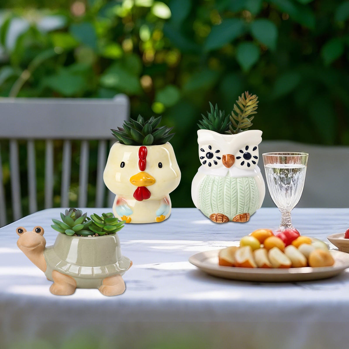 VCUTEKA Artificial Plant Mini Fake Plants Small Succulents Plants in Cute Animal Ceramic Pots for Home Bathroom Bedroom Office Desk Decorations Shelves Indoor Table Decor 3 Pack Turtle Chicken Owl