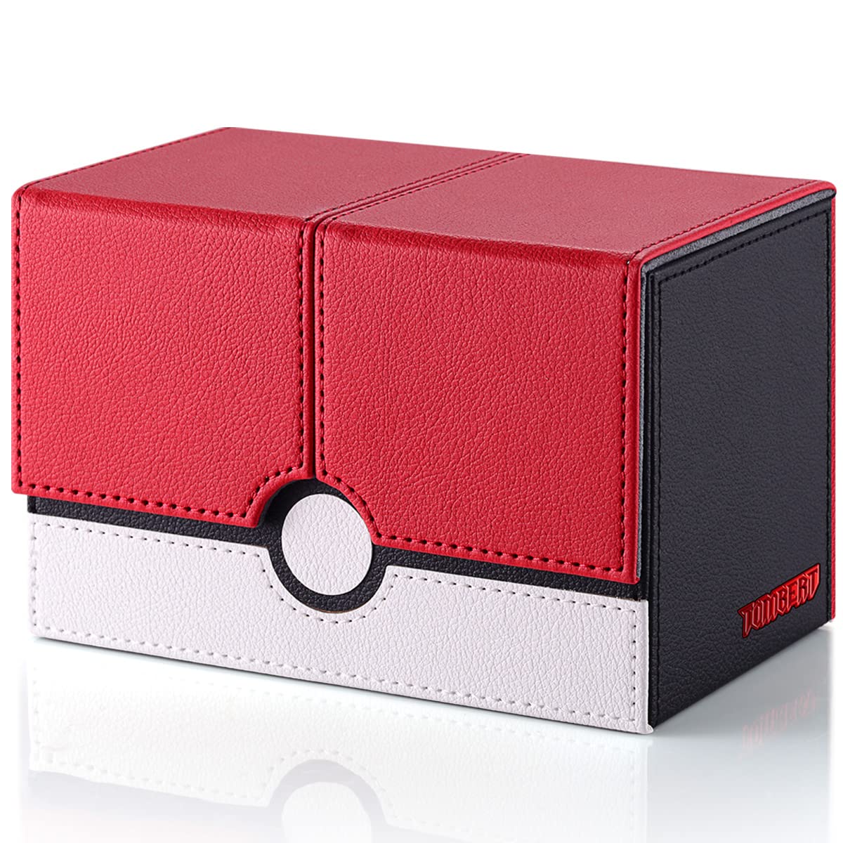 tombert Card Deck Box with 2 Dividers and a Dice Tray for MTG Cards, 380+ Card Storage Box Fits 150 Double Sleeved Cards for TCG CCG (Red & White)