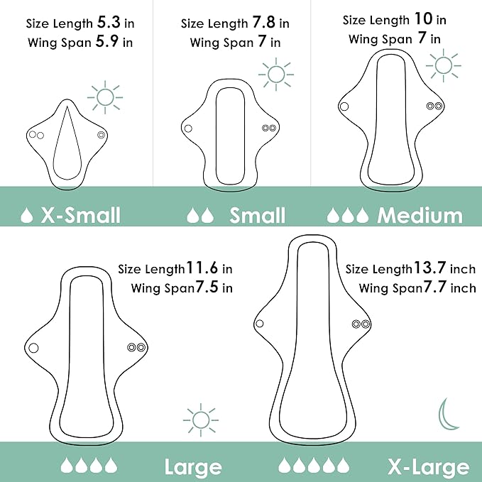 wegreeco 6 Pcs Reusable Menstrual Pads, Ultra Absorbent Cloth Pads for Heavy Flow, Sanitary for Teens, Women, Nonslip, Grey Inner, Grey Outer, X-Small