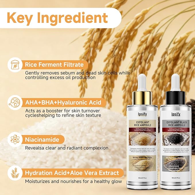 Peel Shot Glow Rice Ampoule, Black and White Rice Exfoliant for Face and Body, Rice Exfoliator for Faces Dead Skin Cells Remover, Face Peel Shot Serum for Softens Cuticle