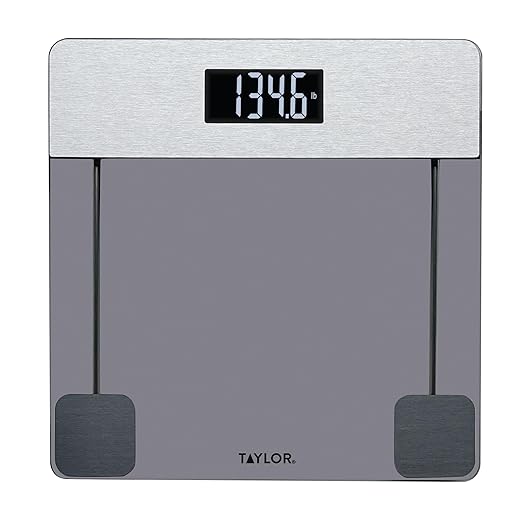 Taylor Digital Glass Bathroom Scale, Scale for Body Weight, Digital Weighing Machine for People, Tinted Glass and Brushed Stainless Steel Accents, 440 lb Capacity, Vanishing LED, Tinted, Clear