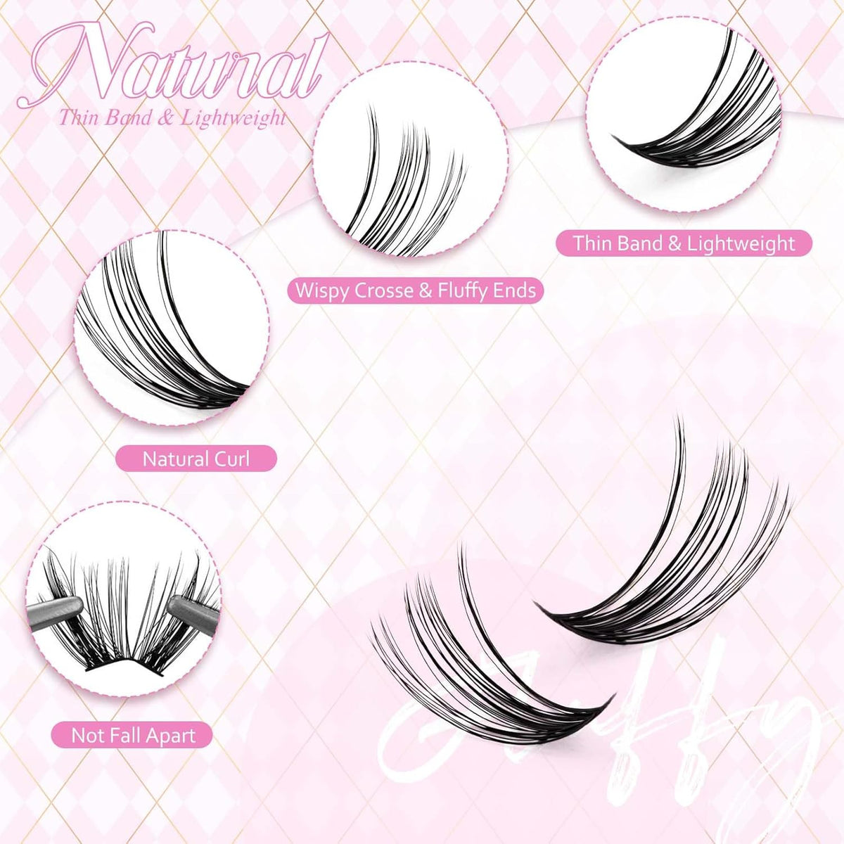 FADLASH Lash Extension DIY Kit Lash Clusters D Curl Cluster Lashes with Lash Bond and Seal Cluster Lashes Glue Remover Lash Tweezers for DIY Eyelash Extension at Home（Kit 40D+50D-0.07D-12-18MIX）