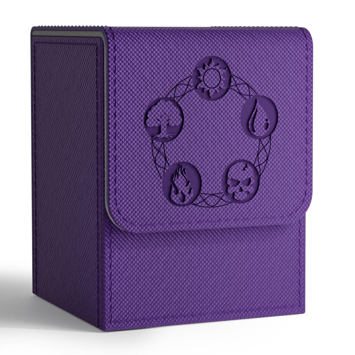 ZLCA Card Deck Box for Trading Cards with 2 Dividers, Card Storage Box Fits 100+ Single Sleeved Cards, PU Leather Strong Magnet Card Deck Case Holder for Magic Commander TCG CCG (Purple)