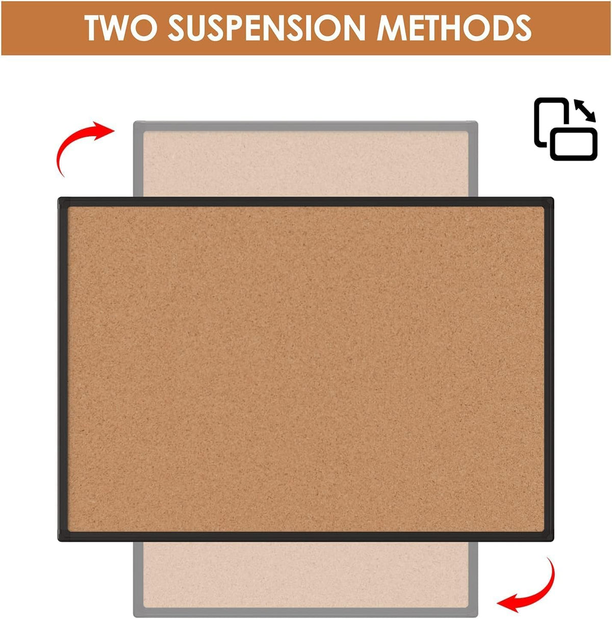 Board2by Cork Board Bulletin Board 24 x 18, Black Aluminium Framed Corkboard, Office Board for Wall Cork, Large Wall Mounted Notice Pin Board with 16 Push Pins for School, Home & Office