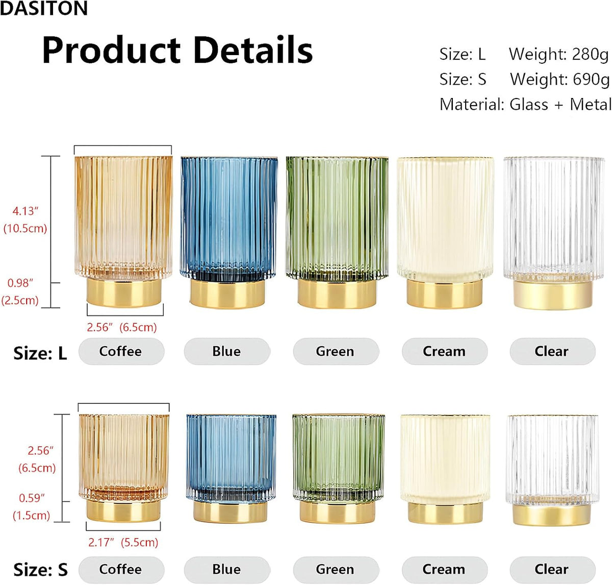 DASITON Makeup Brush holder Organizer,Crystal Cosmetic Makeup Brush Glass Brushes Storage Holder, Vintage Make Up Brush Cup Pen Pencil Holder striped vase(Blue L)