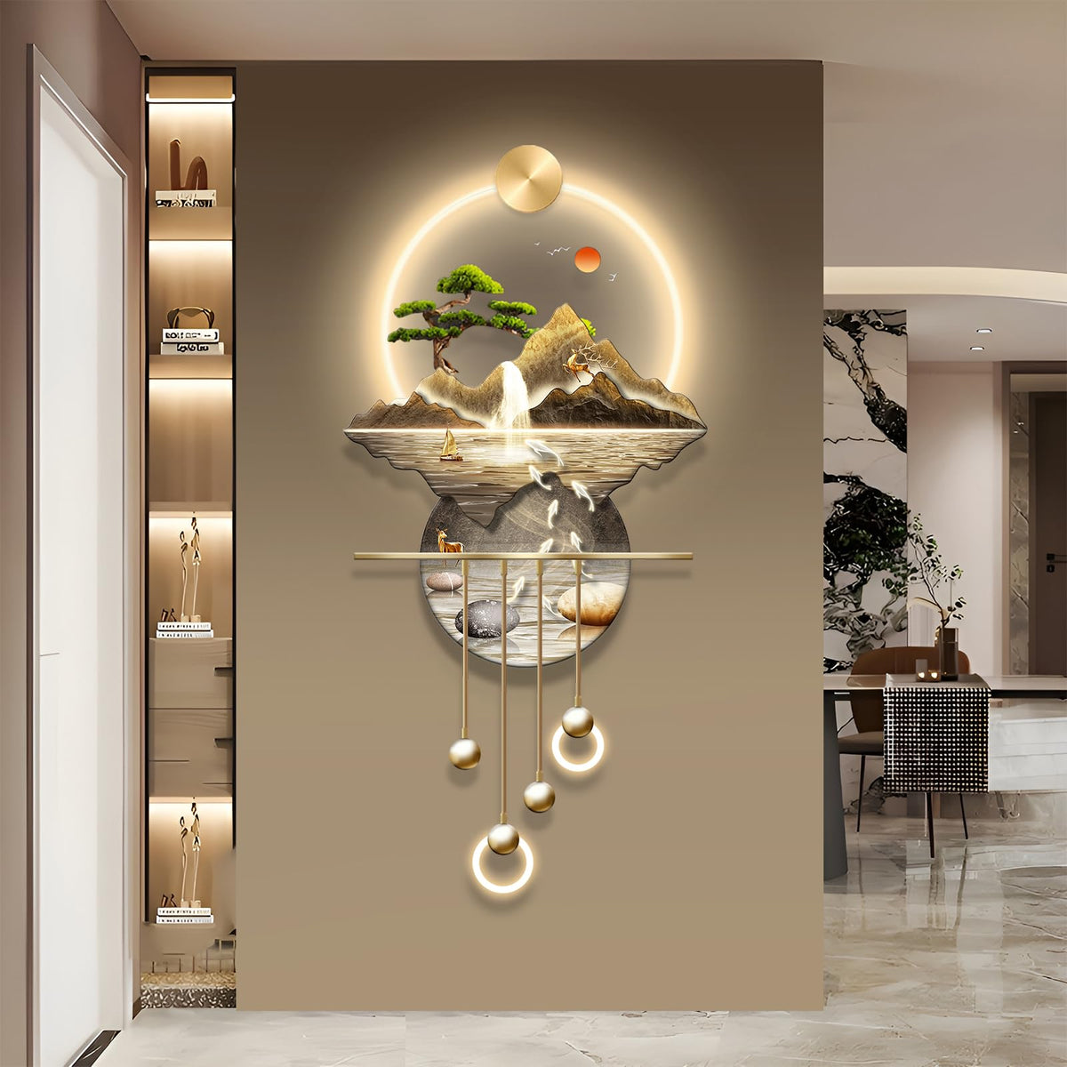 XQDYSG LED Light Decor Wall Art, 3D Art Wall Decor with Light, Decors Walls Sculptures Large 3D Art, Decors Walls Sculptures Lighting Modern, Plug-in Power Supply, Gold F, 23x53IN