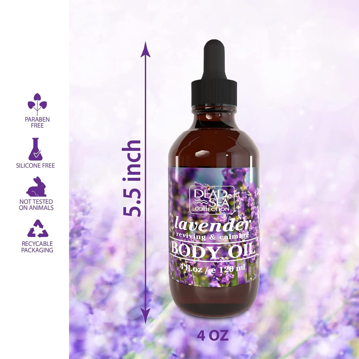 Dead Sea Collection Body Oil with Lavender-Dry Skin Moisturizer and Hydrating Massage Oil-Nourishing Bath Oil-Increase Skin Elasticity and Provide Anti-Aging(4 fl.oz)