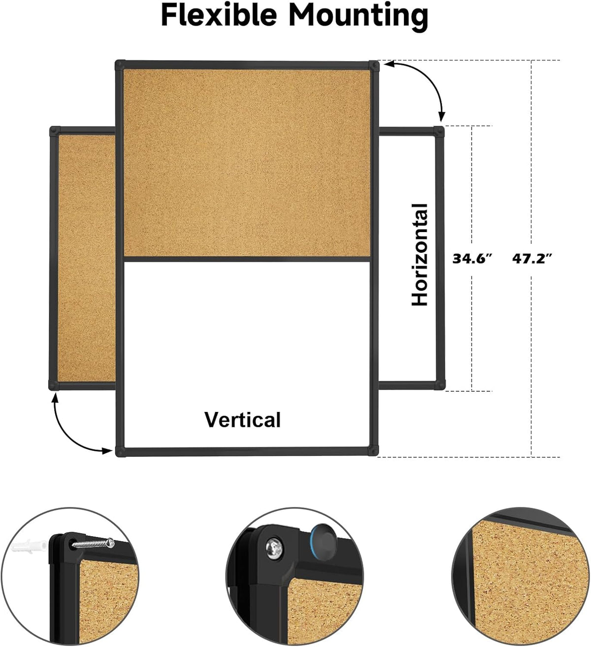 XBoard Magnetic whiteboard 48x 36 - Combo Whiteboard Dry Erase Board/Cork Board, Magnetic White Board + Corkboard with Black Aluminum Frame, 10 Colorful Push Pins & Marker Tray Included