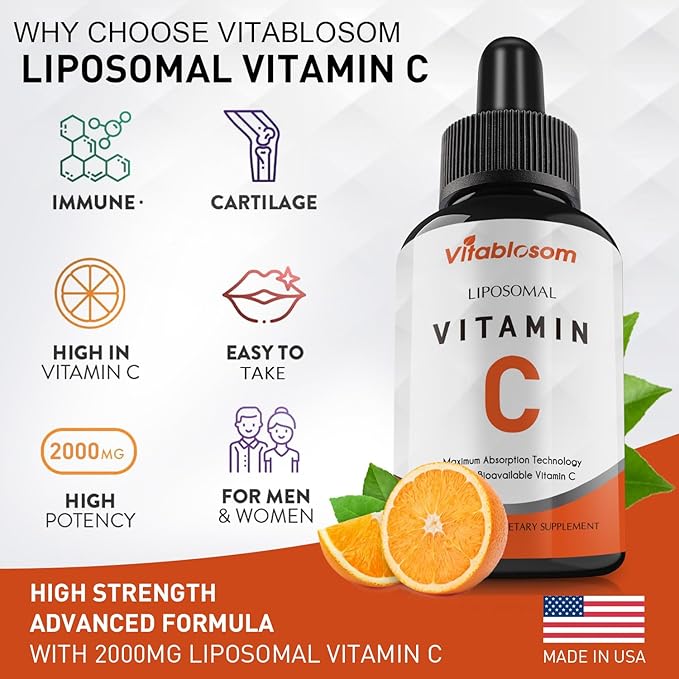 Liposomal Vitamin C 2000mg Liquid for Adults, High Absorption VIT C, Maximize Vitamin C, Good for Immune System & Antioxidant, 60ML (8 Bottles)