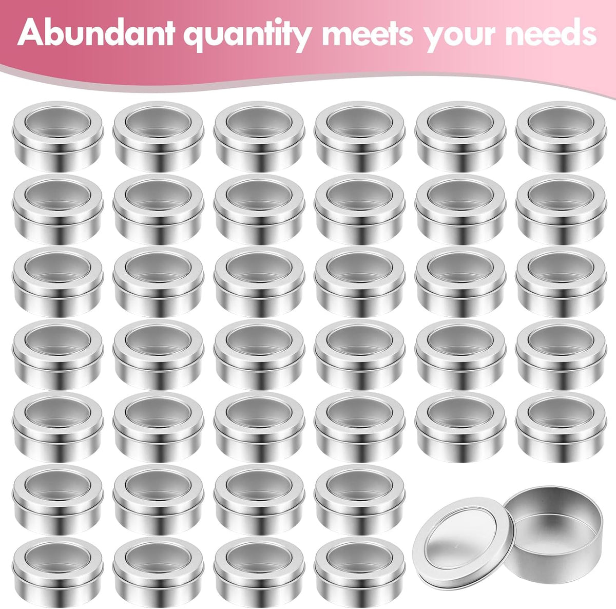 TecUnite 8 Pack 2 Ounce Metal Tin Cans Round Empty Container Salve Tins with Clear Lid for Kitchen, Office, Candles, Candies