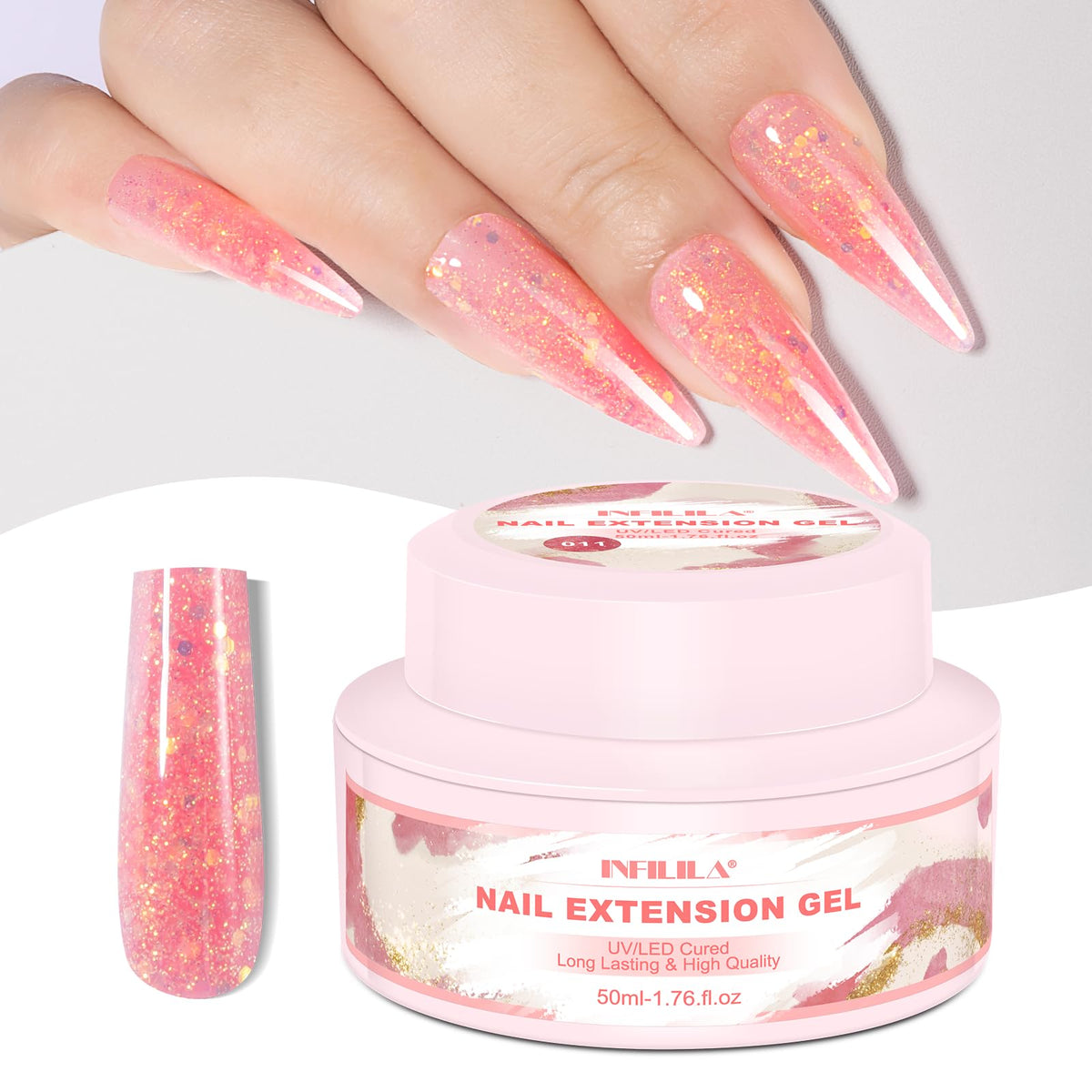 NXJ INFILILA Glitter Poly Nail Gel, Hot Pink Colors Poly Extension Gel Nail Enhancement, Thickening Glossy Builder Home DIY Salon Use for Girls UV/LED Nail Lamp Required P11