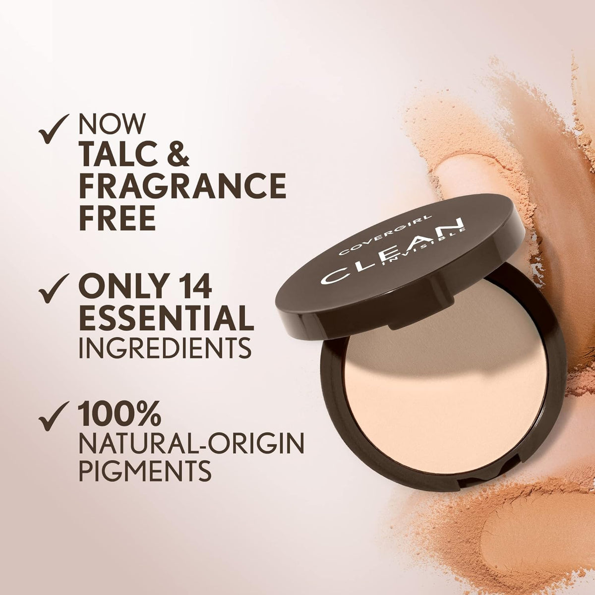 Covergirl Clean Invisible Pressed Powder, Lightweight, Breathable, Vegan Formula, Creamy Beige 150, 0.38oz