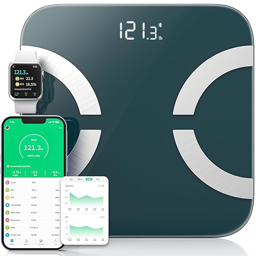 Smart Scale for Body Weight, Digital Bathroom Scale LED Display, BMI, Body Fat, Muscle Mass 18 Body Composition Monitor Health Analyzer Sync Fitness Apps (Green)