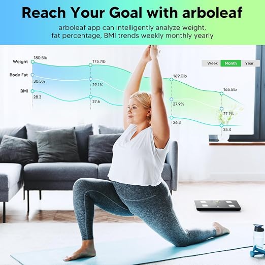 arboleaf Scale for Body Weight and Fat, High Accuracy Digital Smart Bathroom Scale, Digital Body Measuring Tape, 60in Body Tape Measure, Bluetooth Measuring Tape for Body Measurements,