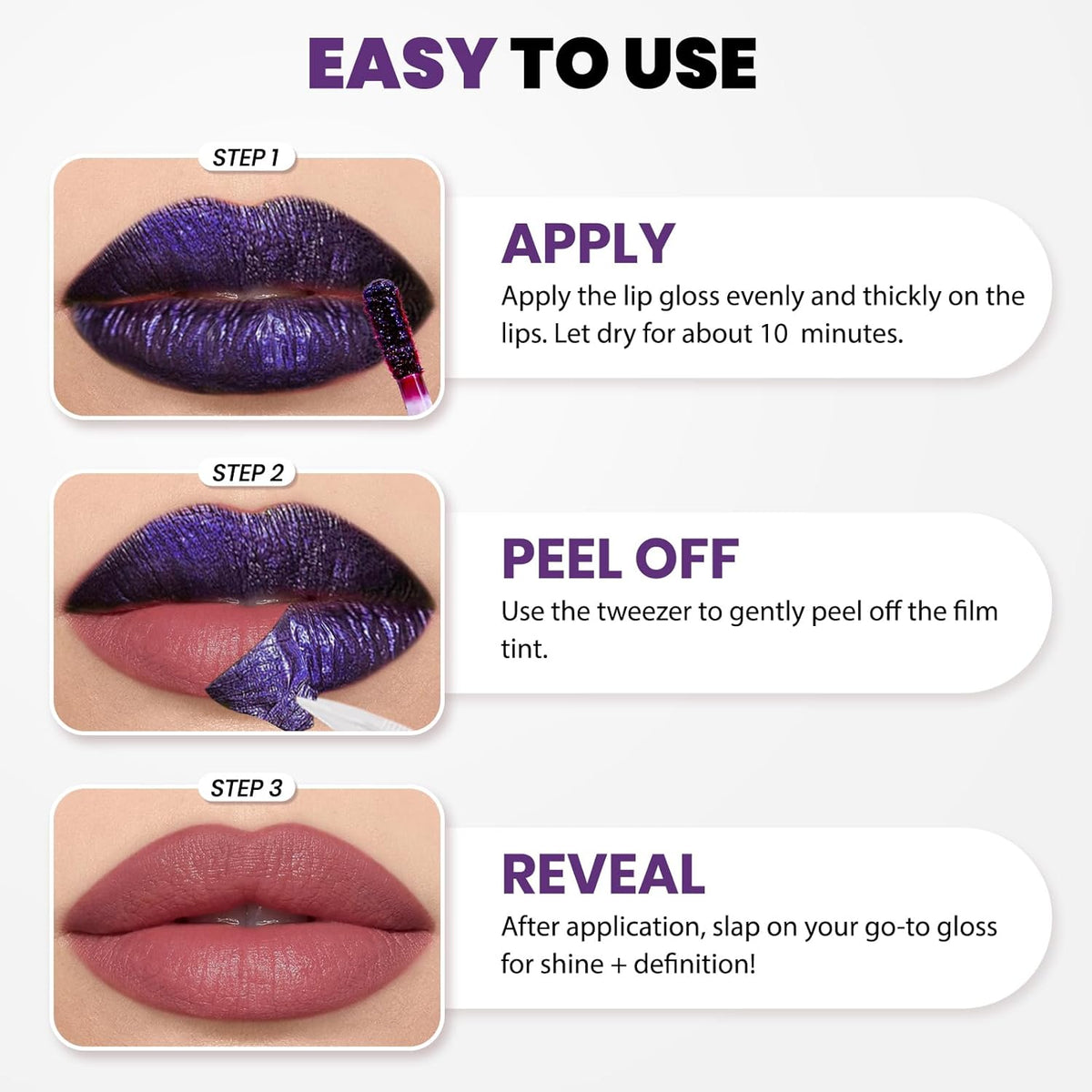 Lip Stain Peel Off, All Day Lip Liner Tint with Tweezer, Long Lasting Waterproof Transfer-Proof, Matte Lip Stains Makeup, Highly Pigmented Color, Bubblegum Pink